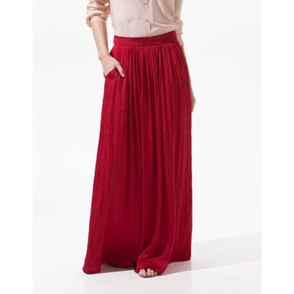 Zara Red Maxi Skirt with Pockets